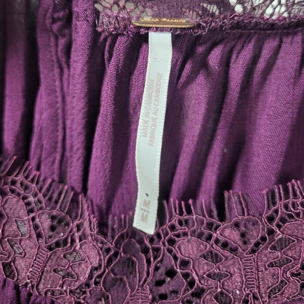Free People Flutter By Peasant Lace Trim Square Neckline Blouse in Plum - Picture 5 of 13
